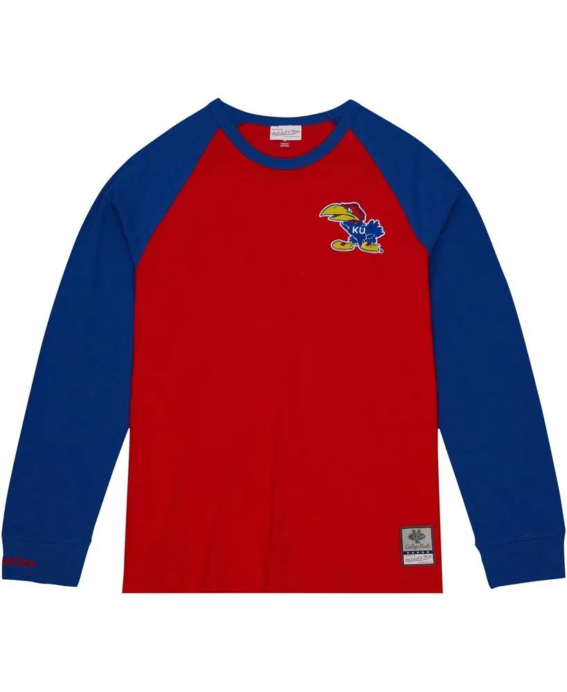 Men's Mitchell & Ness Red Kansas Jayhawks Legendary Slub Raglan Long Sleeve T-shirt