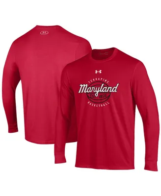Men's Under Armour Red Maryland Terrapins Throwback Basketball Performance Cotton Long Sleeve T-shirt