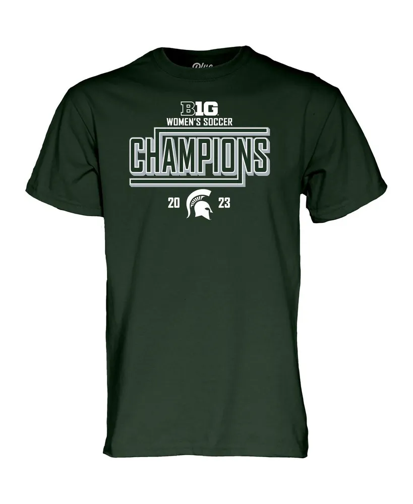 Men's and Women's Blue 84 Green Michigan State Spartans 2023 Big Ten Soccer Regular Season Champions Locker Room T-shirt