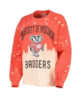 Women's Gameday Couture Red Distressed Wisconsin Badgers Twice As Nice Faded Dip-Dye Pullover Long Sleeve Top