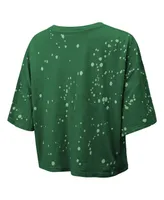 Women's Majestic Threads Green Distressed New York Jets Bleach Splatter Notch Neck Crop T-shirt
