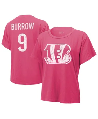 Women's Majestic Threads Joe Burrow Pink Distressed Cincinnati Bengals Name and Number T-shirt