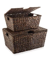 Casafield Set of 3 Water Hyacinth Storage Baskets (Small/Medium/Large), Multipurpose Organizer Totes with Tapered Bottoms and Removable Lids