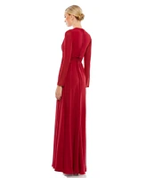 Mac Duggal Women's Ieena V-Neck Front Twist Long Sleeve Gown