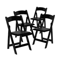 4 Pack Wood Folding Chair With Vinyl Padded Seat