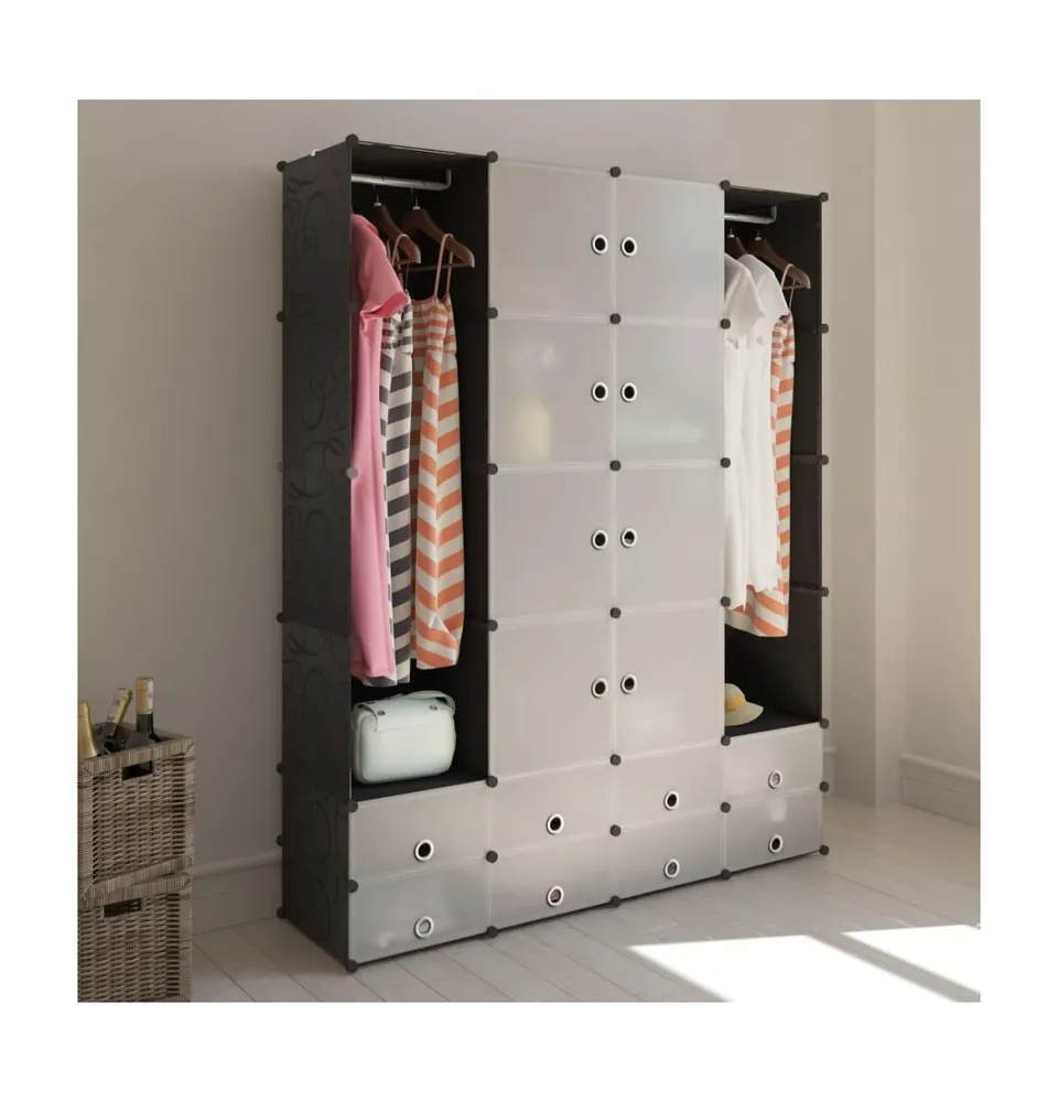 Modular Cabinet with Compartments Black and White 14.6"x57.5"x71.1