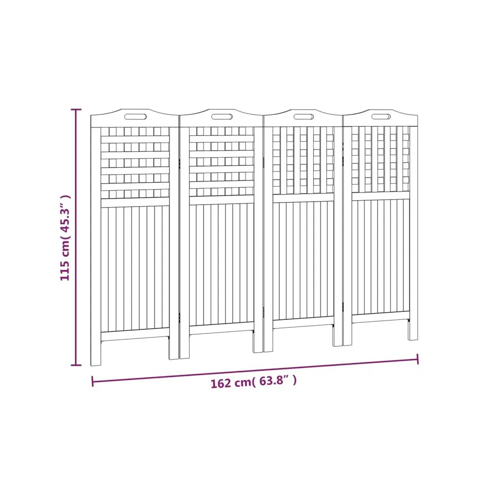 4-Panel Room Divider 63.8"x0.8"x45.3" Solid Wood Acacia