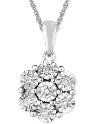 Diamond Miracle Plate Floral Cluster 18" Pendant Necklace (1/4 ct. t.w.) in Sterling Silver