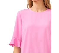 CeCe Women's Ruffled-Cuff 3/4-Sleeve Crew Neck Blouse
