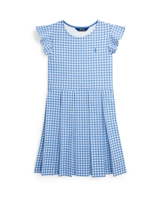 Polo Ralph Lauren Big Girls Gingham Ruffled Ponte Fit and Flare Dress