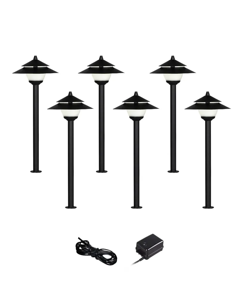 Pagoda Textured Black 8-Piece Led Landscape Path Light Set - John Timberland