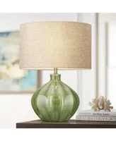 Gordy Modern Accent Table Lamp Handcrafted 20.5" High Ribbed Green Ceramic Oatmeal Fabric Drum Shade Decor for Living Room Bedroom House Bedside Night