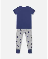 Boy Organic Cotton Two Piece Pajama Set Grey Mix Printed Dogs - Toddler|Child