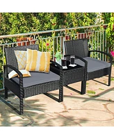 3 Pieces Outdoor Rattan Patio Conversation Set with Seat Cushions