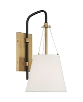 Crystal Mid Century Modern Wall Light Sconce Warm Brass Black Hardwired 8" Fixture White Linen Drum Shade for Bedroom Living Family Room Home Hallway