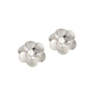 Sohi Women's Silver Metallic Stud Earrings