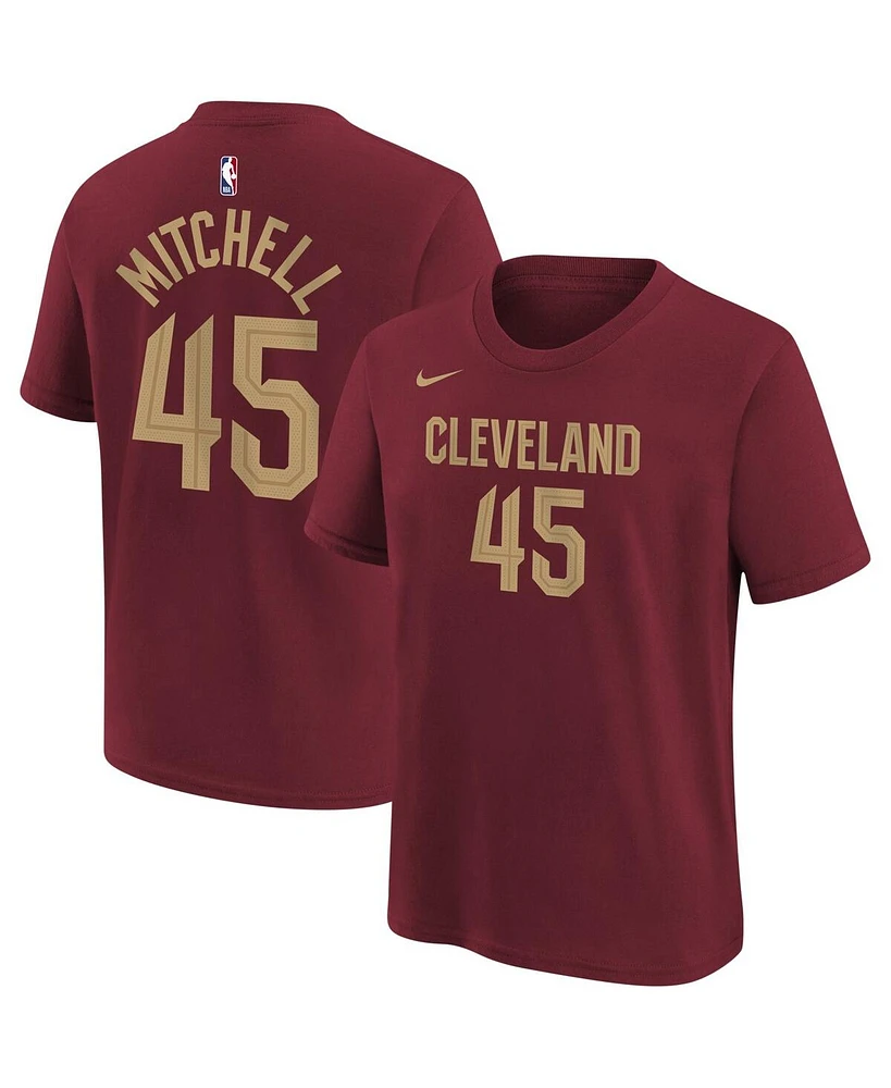 Big Boys Nike Donovan Mitchell Wine Cleveland Cavaliers Icon Edition Name and Number T-shirt