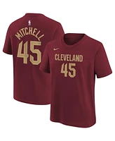 Big Boys Nike Donovan Mitchell Wine Cleveland Cavaliers Icon Edition Name and Number T-shirt