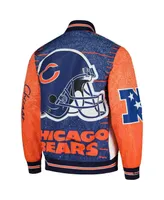 Men's Mitchell & Ness White Distressed Chicago Bears Team Burst Warm-Up Full-Zip Jacket