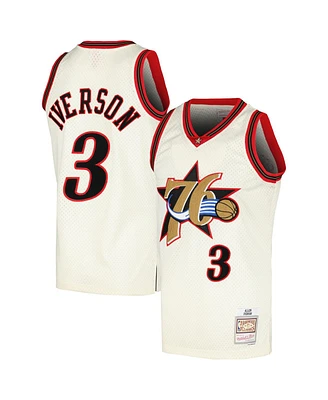 Men's Mitchell & Ness Allen Iverson Cream Philadelphia 76ers Chainstitch Swingman Jersey