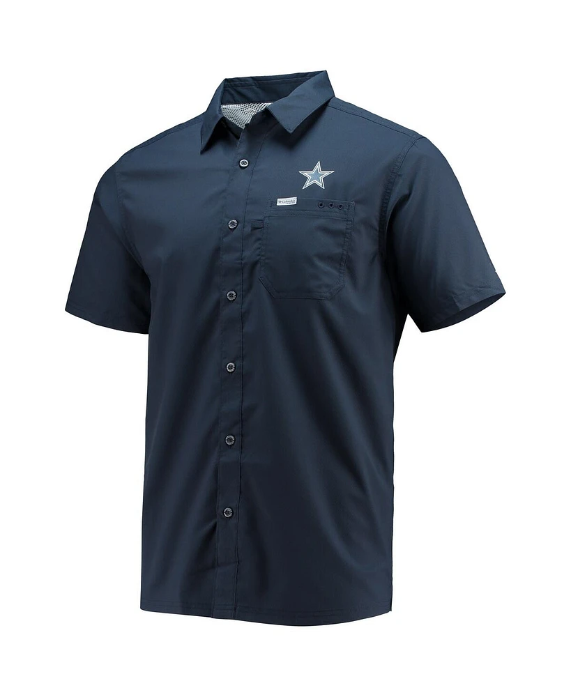 Men's Columbia Navy Dallas Cowboys Slack Tide Fish Omni-Shade Button-Up Shirt