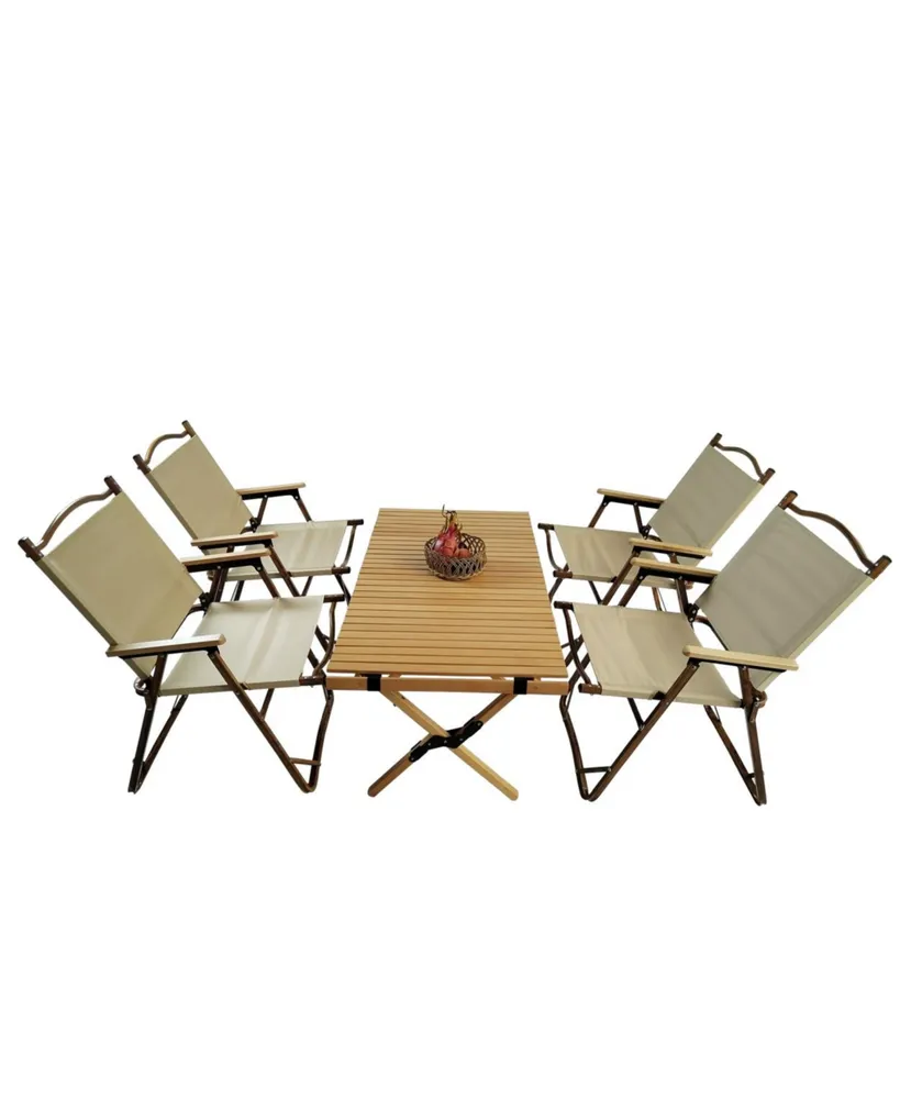 Simplie Fun Foldable Dining Set with Table & 4 Chairs, Indoor/Outdoor, Natural