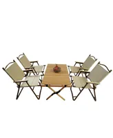 Simplie Fun Foldable Dining Set with Table & 4 Chairs, Indoor/Outdoor, Natural
