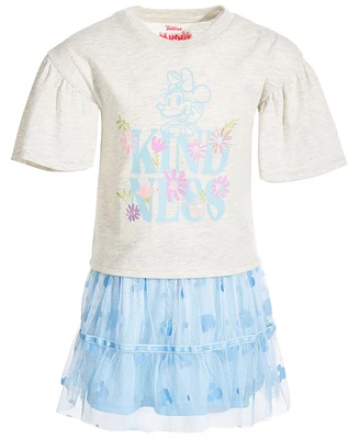 Disney Toddler & Little Girls 2-Pc. Minnie Mouse Kindness Printed Flutter-Sleeve T-Shirt Tulle Skirt Set