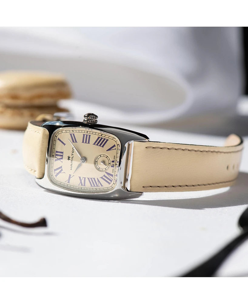 Hamilton Women's Swiss American Classic Small Second Beige Leather Strap Watch 24x27mm