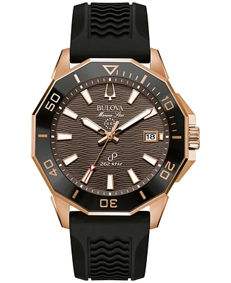 Bulova Men's Marine Star Black Silicone Strap Watch 43mm