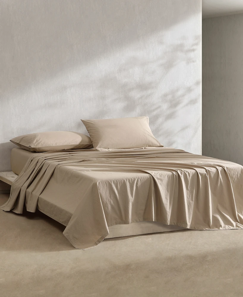 Calvin Klein Washed Percale Cotton Solid 4 Piece Sheet Set