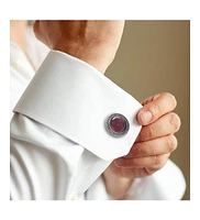 Burgundy Gemstone Round Cufflinks with Antique Silver Braided Border