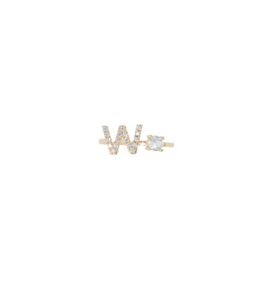 316L Crystal Initial Adjustable Gold-Tone Ring