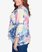 Alfred Dunner Plus Size In Full Bloom Torn Jacquard Tie Dye Top