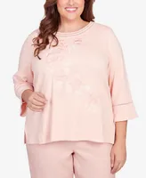 Alfred Dunner Plus English Garden Asymmetric Floral Flutter Sleeve Top