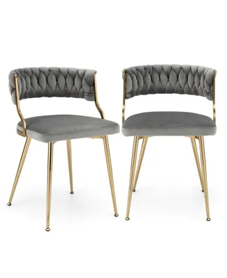 Velvet Dining Chair Set of 2 Upholstered Modern Accent Chair with Woven Back