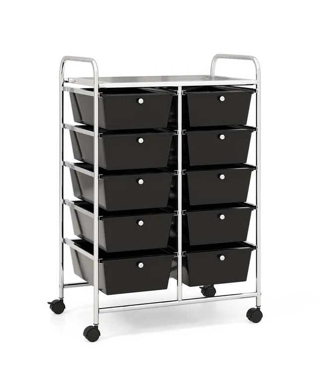 Costway 3-Tier Utility Cart Heavy Duty Wire Rolling Cart w/Handle Bar Storage Trolley