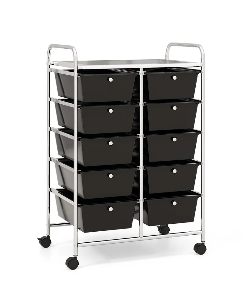 Costway 10-Drawer Storage Cart Utility Rolling Trolley Kitchen Organizer