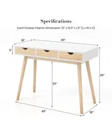Computer Desk 40'' Wooden Workstation Vanity Table with3 Drawers & Rubber Wood Legs