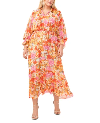 Vince Camuto Plus Long-Sleeve Floral-Print Maxi Dress