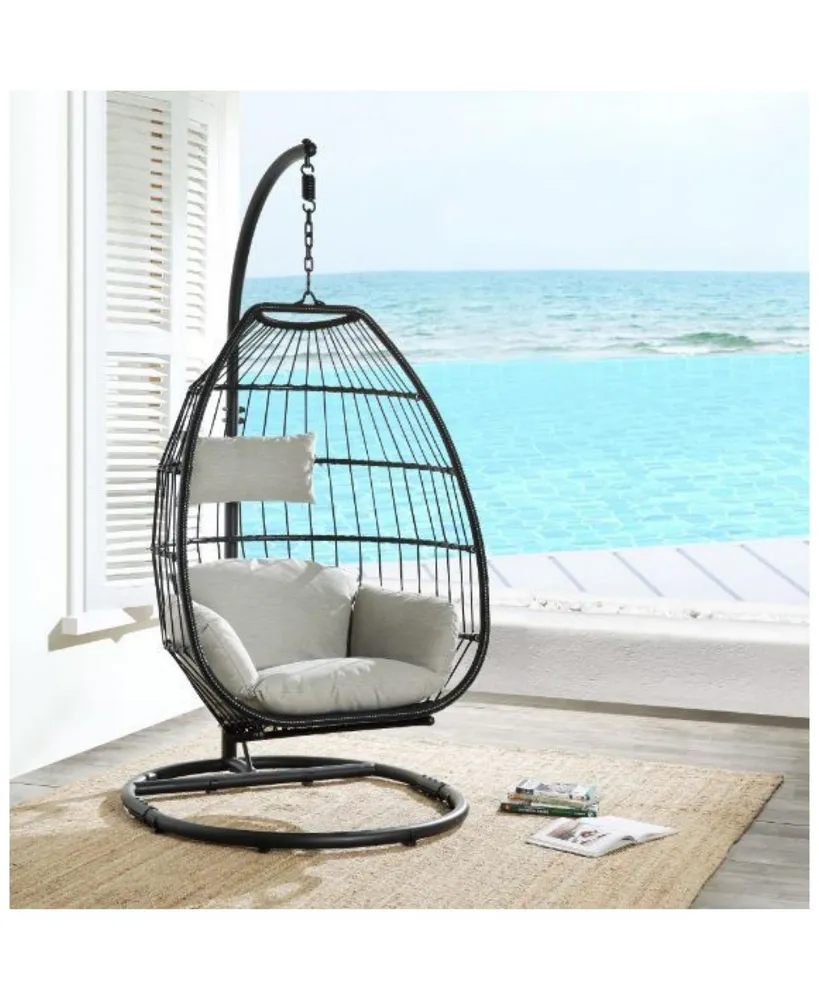 Simplie Fun Oldi Patio Hanging Chair With Stand, Fabric & Wicker