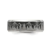 Chisel Stainless Steel Brushed with Laser Design Mountains Band Ring