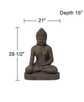 Sitting Buddha Statue Sculpture Zen Asian Japanese Garden Decor Outdoor Front Porch Patio Yard Outside Home Balcony House Dark Sandstone Faux Stone Fi