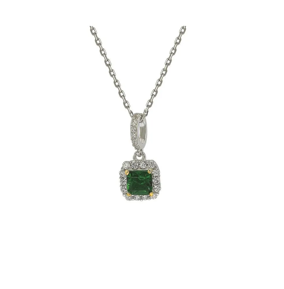 Suzy Levian New York Suzy Levian Sterling Silver Green and White Cubic Zirconia Asscher Cut Pendant