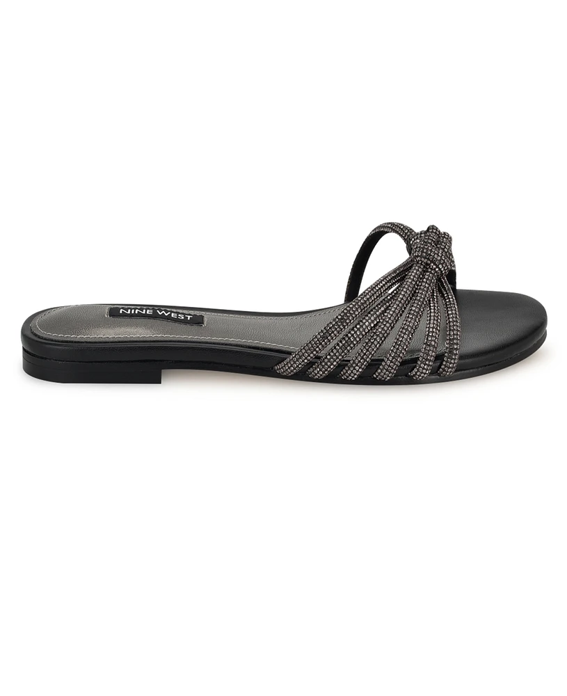 Nine West Women's Luxury Slip-On Strappy Embellished Flat Sandals