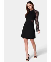 Bebe Women's Lace Bell Sleeve Cutout Dress