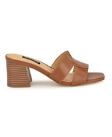 Nine West Women's Griselda Block Heel Slip-On Dress Sandals - Cognac - Faux Leather