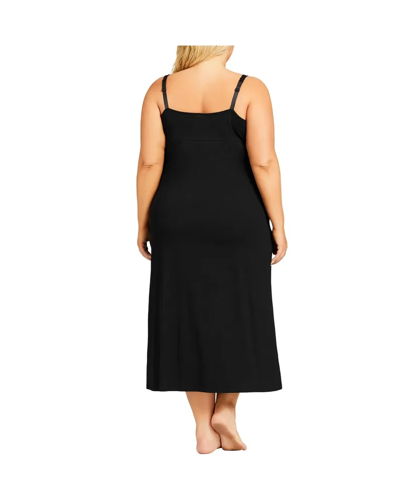 Womens Plus size Lace Trim Maxi Sleep Dress - black