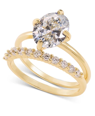 Charter Club Gold-Tone 2-Pc. Set Oval Cubic Zirconia & Pave Rings, Created for Macy's