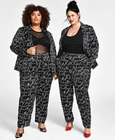 Nina Parker Trendy Plus Size Printed Blazer Pants